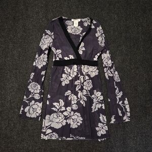 Y2k Vintage Sheer Mesh Baby Doll Oriental Floral Top Black Grey